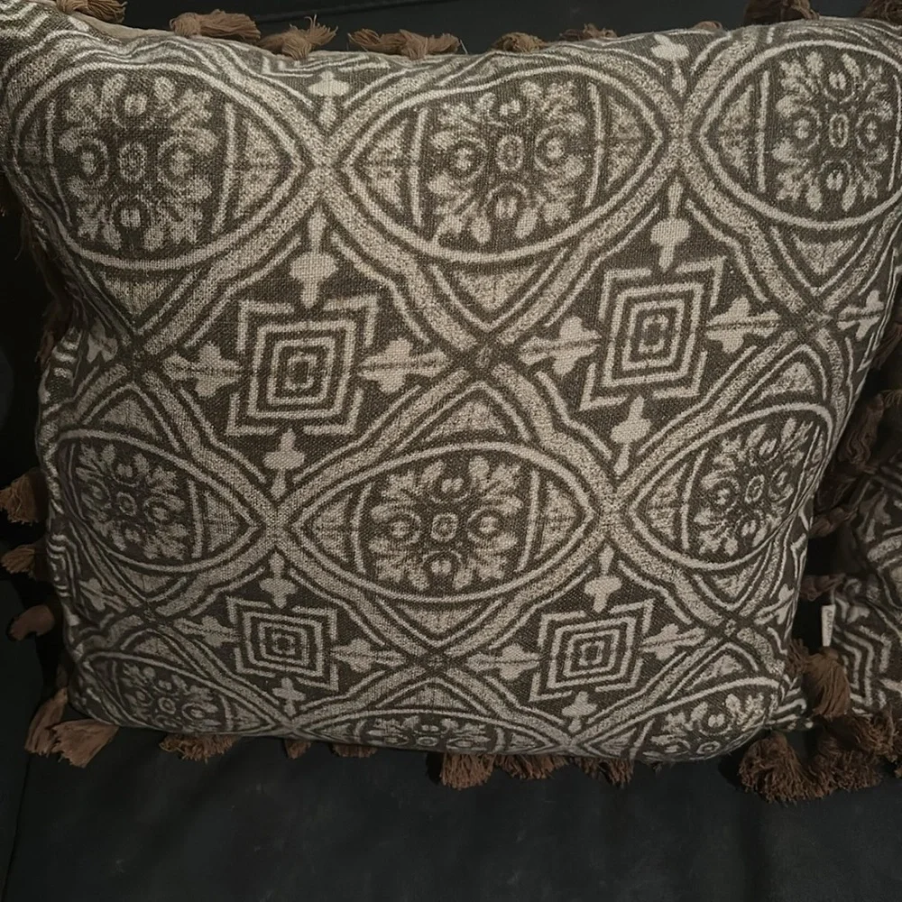 3 designer Arhaus pillow covers with taupe velvet suede and fringe 22x22 zipper